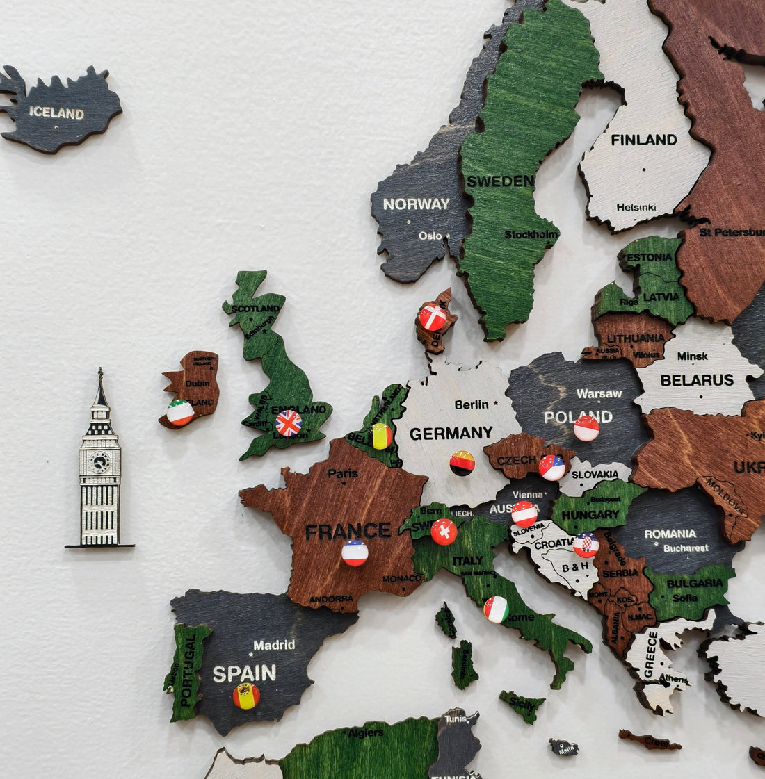 3D Wooden World Map-Green and Brown