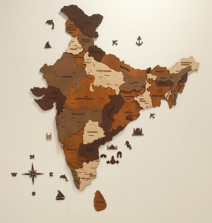 3D Wooden India Map-Multicolour