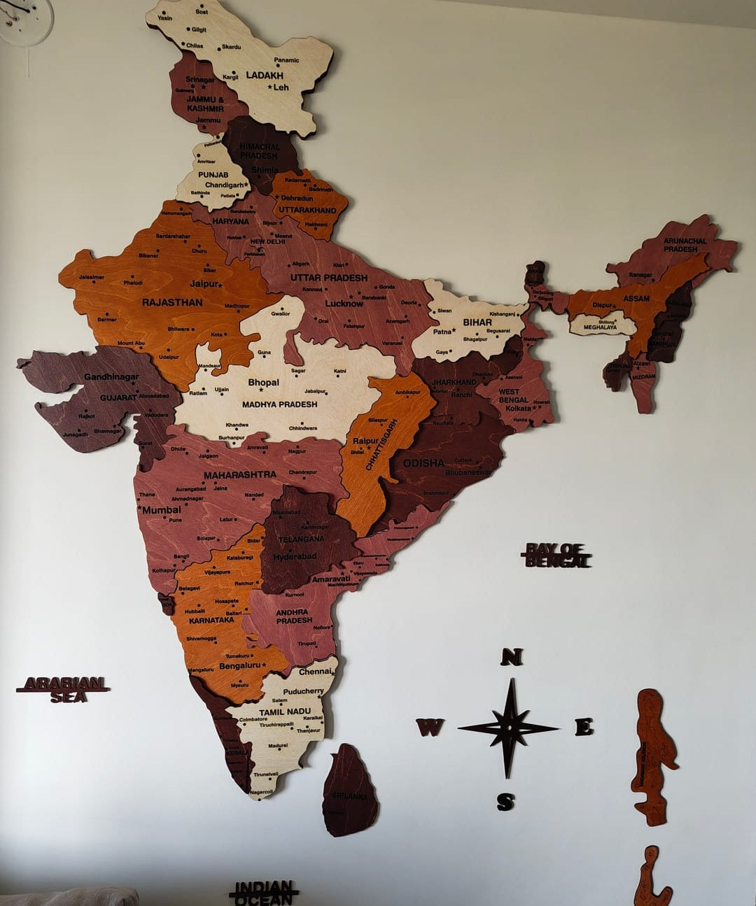 3D Wooden India Map-Multicolour