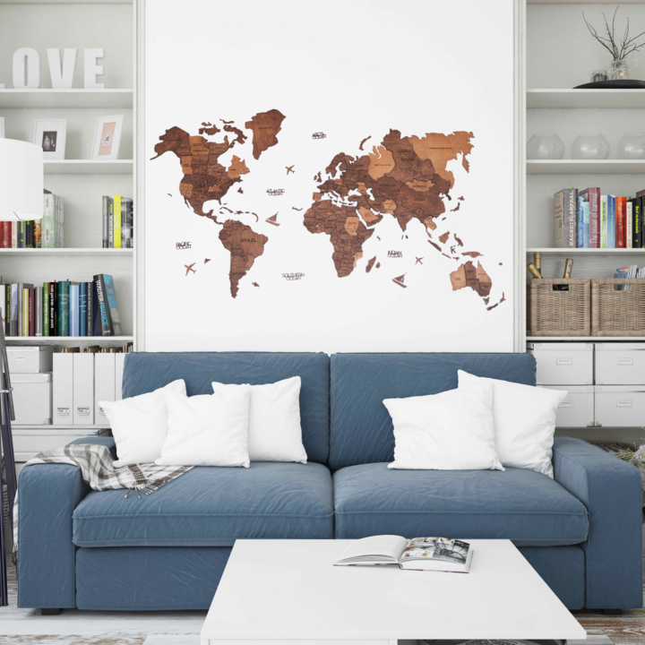 3D Wooden World Map Teak