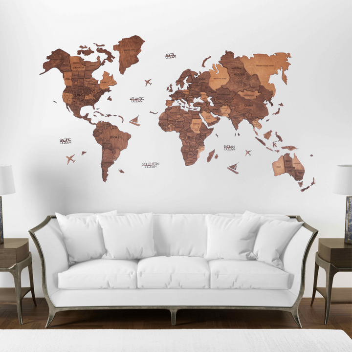 3D Wooden World Map Teak