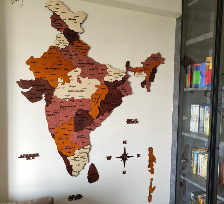 3D Wooden India Map-Multicolour
