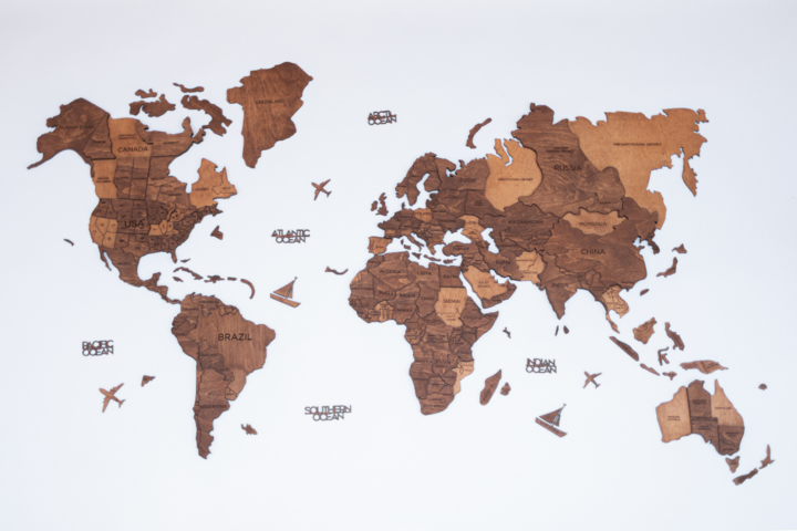 3D Wooden World Map Teak