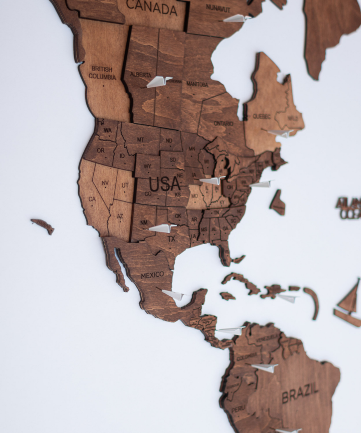 3D Wooden World Map Teak