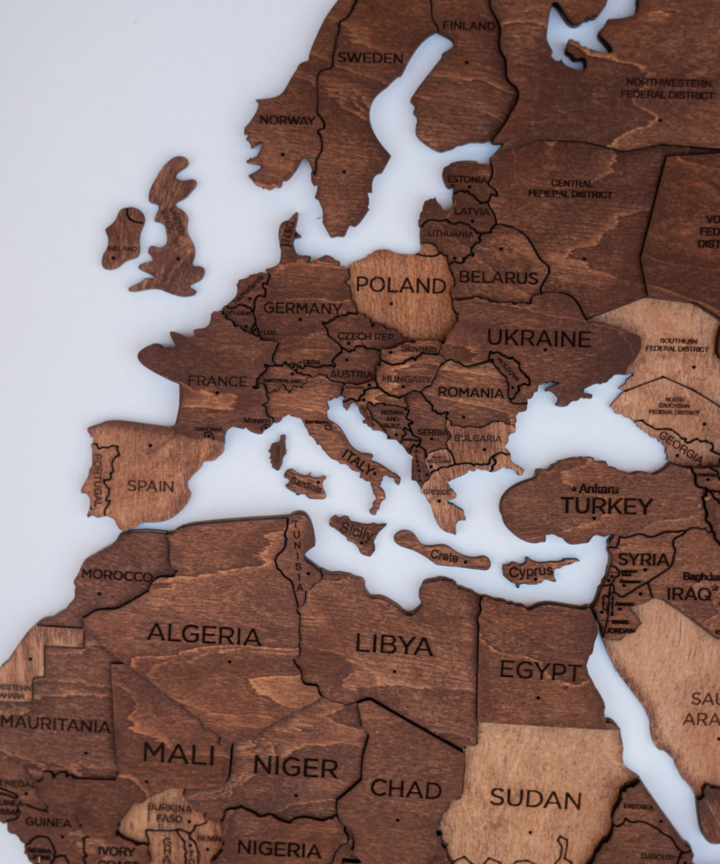 3D Wooden World Map Teak