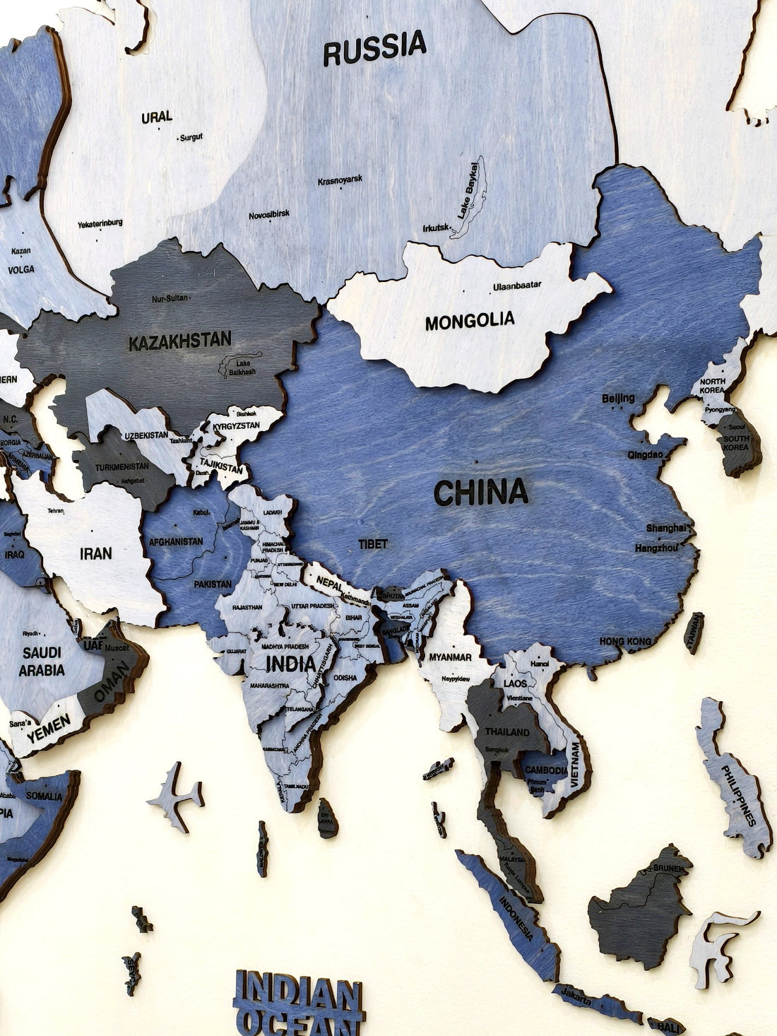 3D Wooden World Map- Blue