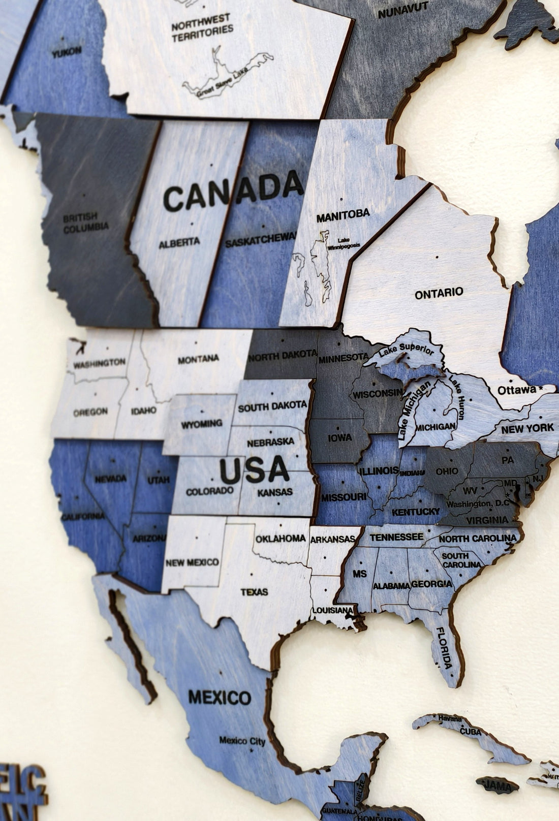 3D Wooden World Map- Blue