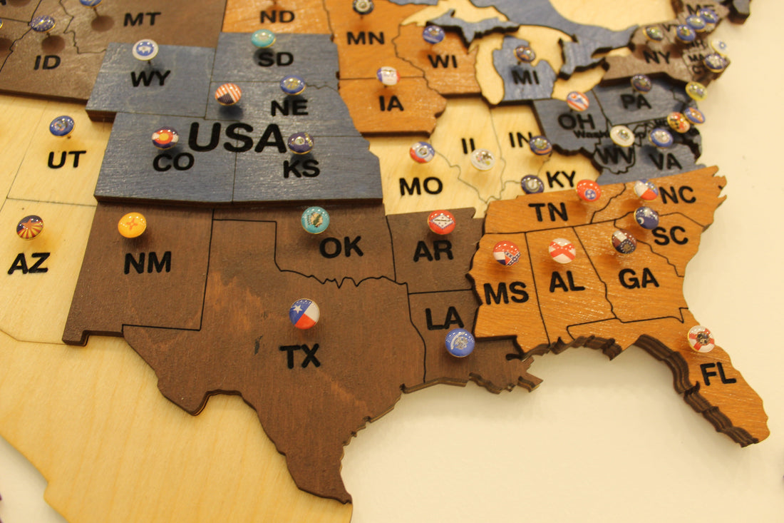 Set of Flags Push Pins for Wall Map