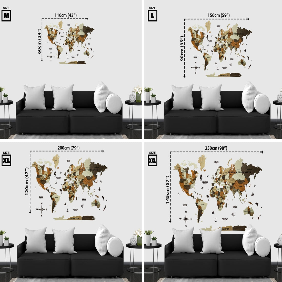 3D Wooden World Map Multicolor