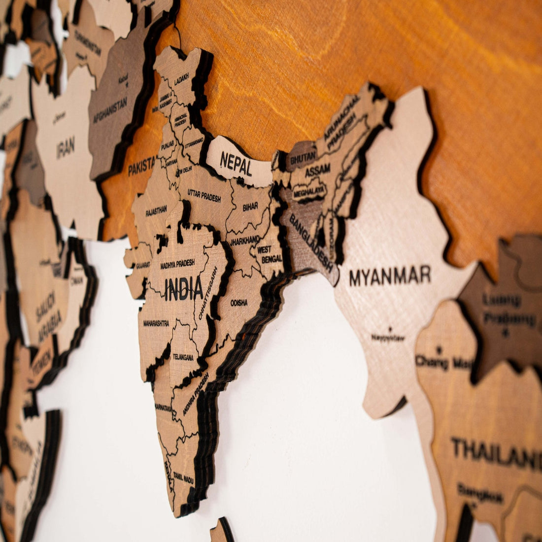 3D Wooden World Map Multicolor