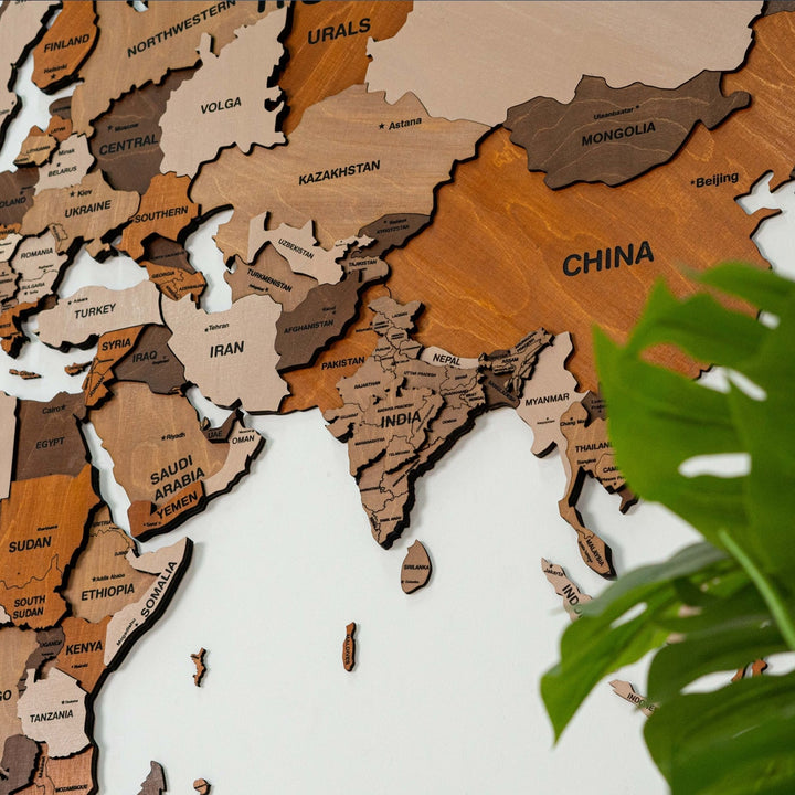 3D Wooden World Map Multicolor