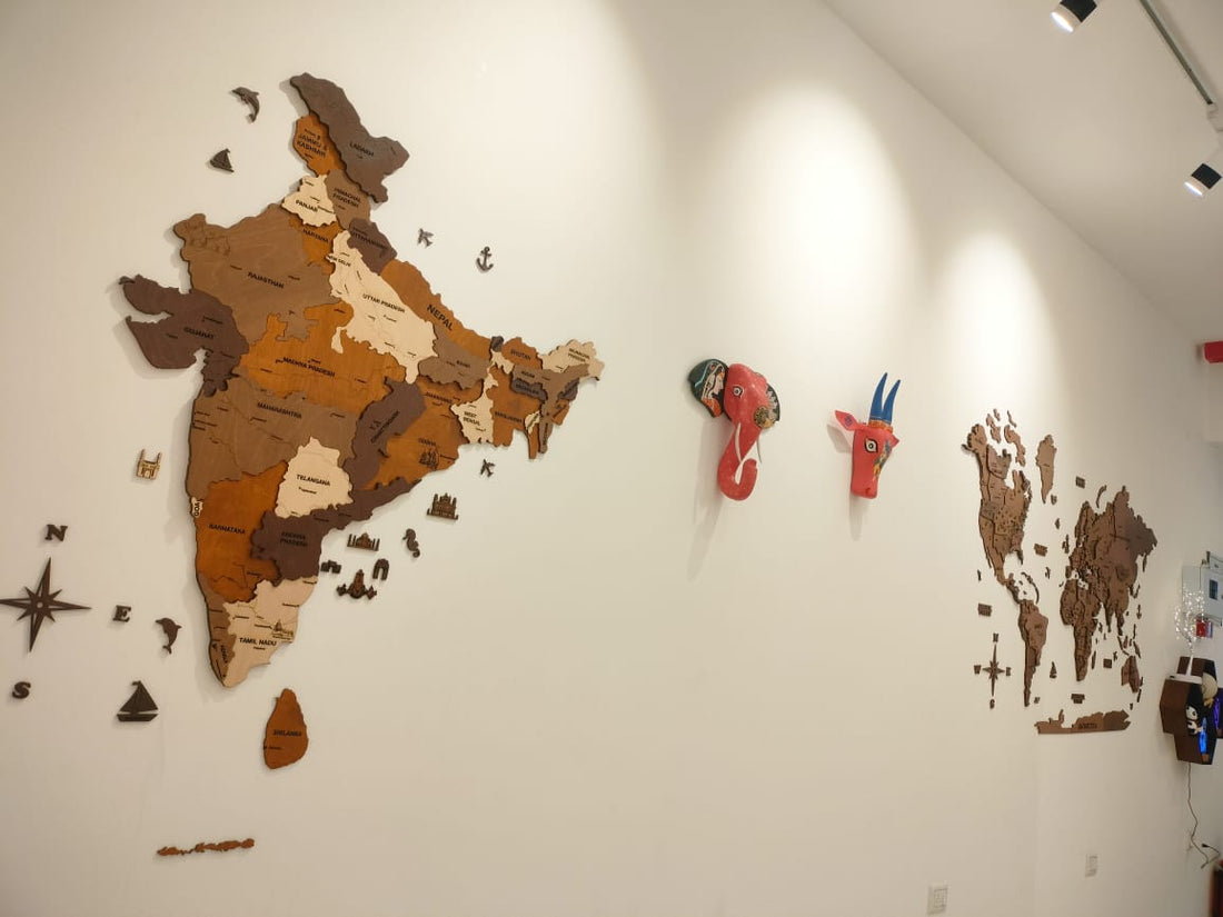 3D Wooden India Map-Multicolour