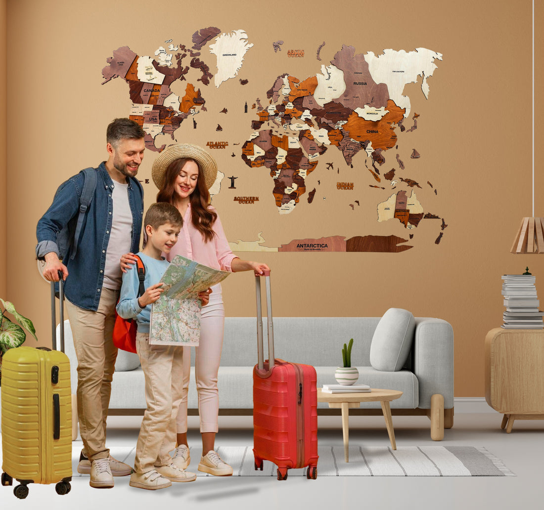 3D Wooden World Map Multicolor