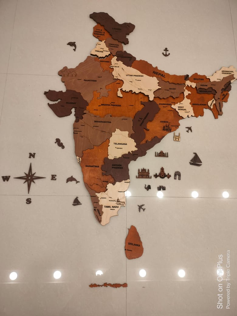 3D Wooden India Map-Multicolour