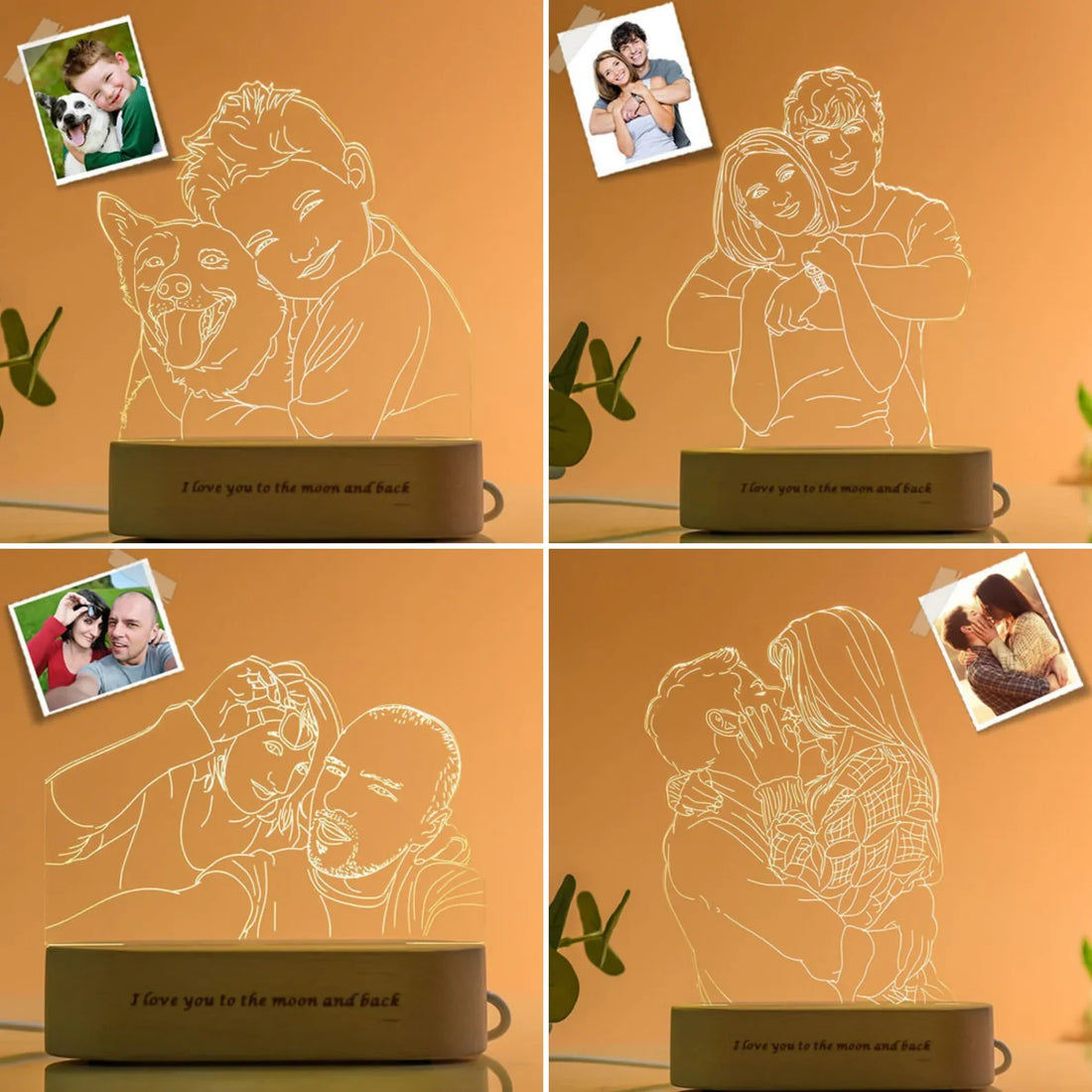Personalized Line Art Photo Lamp, 3D Photo Light Nightlight, Engraved Name Light, Wedding Decor Picture, Gift for Her