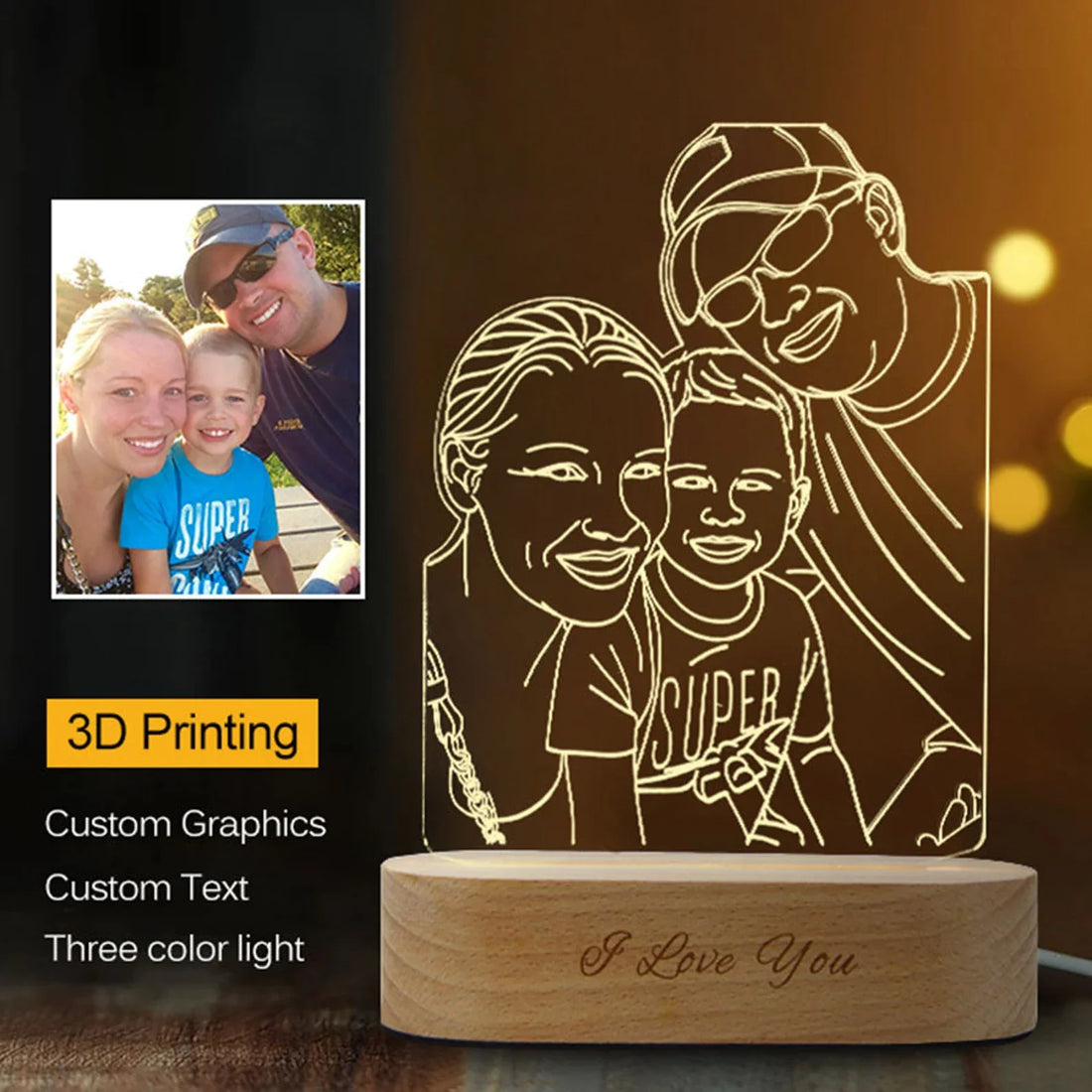 Personalized Line Art Photo Lamp, 3D Photo Light Nightlight, Engraved Name Light, Wedding Decor Picture, Gift for Her