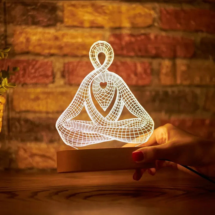 Yoga Night Light Led Lamp as Gifts for Him. 3D Led Lamp as a Meditation Gifts.