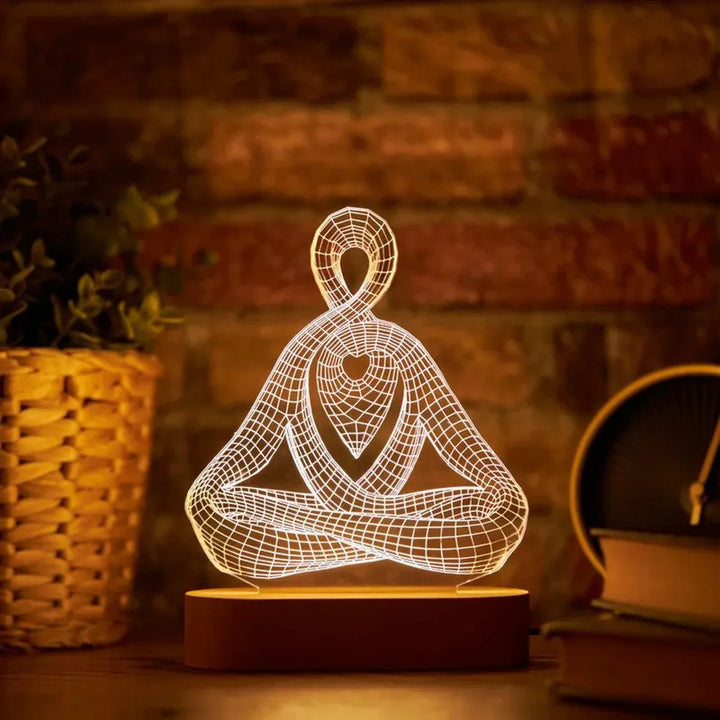 Yoga Night Light Led Lamp as Gifts for Him. 3D Led Lamp as a Meditation Gifts.