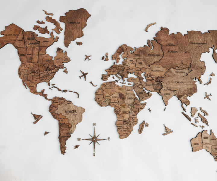 3D Wooden World Map Pine